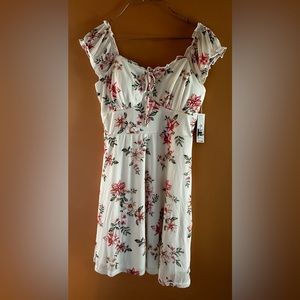 No Boundaries Juniors Mesh Dress Winter White Floral Size M